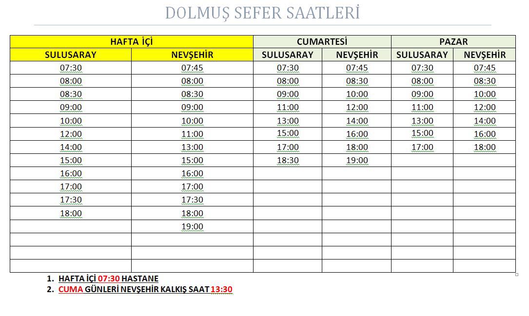 Kasabamız Dolmuş Sefer Saatleri